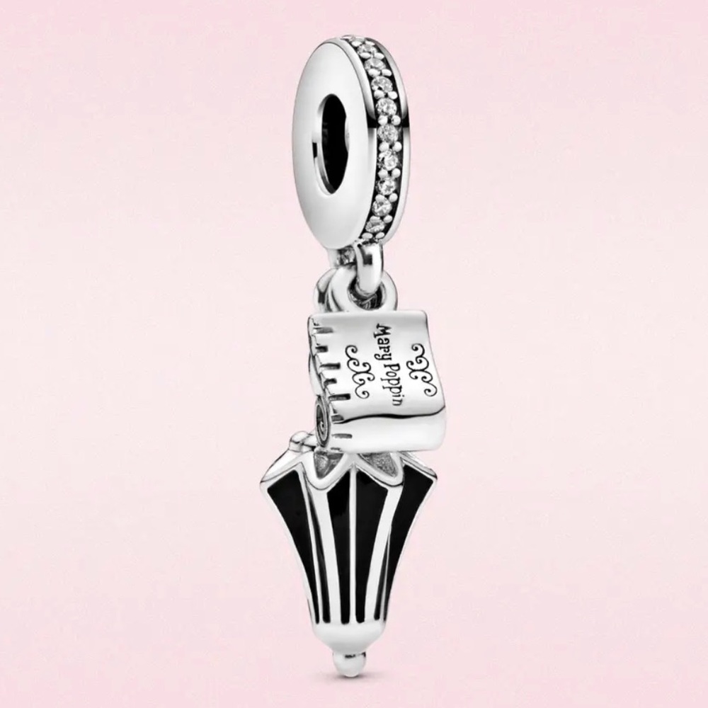NWOT Disney Mary Poppins Umbrella Dangle Charm w/ black enamel & cubic zirconia